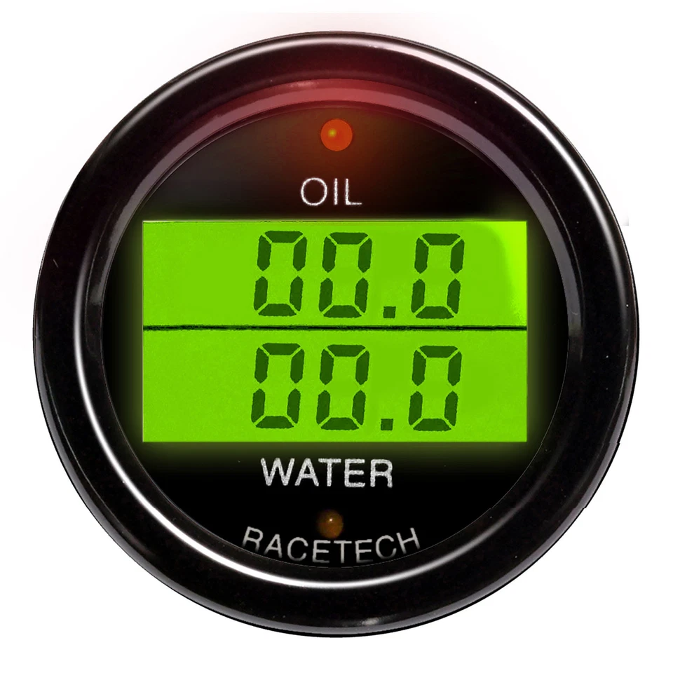 Racetech Oil Pressure / Water Temperature Dual Gauge - Black Dial Face, 52mm Dia - Image 1 of 1