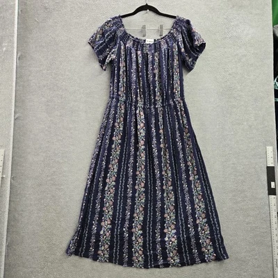 Old Navy Women Dress M Blue Floral A-Line Cottagecore Smocked Off The Shoulder - Image 1 of 4