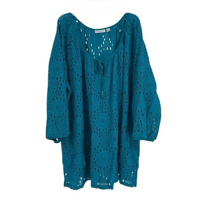 Blusa Susan Graver Top Mujer Talla 3X Largo Recorte Verde Escote Corbata Foto 1 de 4