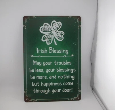 Irish Blessing Shamrock Metal Tin Sign 12x8 Inspirational Wall Decor - Image 1 of 3