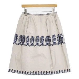 mina perhonen ribbon ra5811 embroidered cotton silk skirt Light gray 5-1124M∞ - Picture 1 of 10
