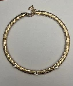 Vintage Natasha goldfarben geripptes Halsband Halskette Halsband Stil drei klare Strasssteine - Bild 1 von 9