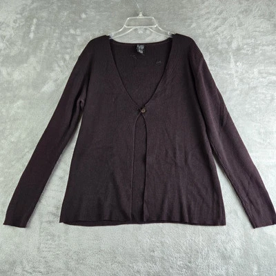Cárdigan vintage Eileen Fisher para mujer mediano marrón lana acanalada 1 botón *DEFECTOS* Foto 1 de 4