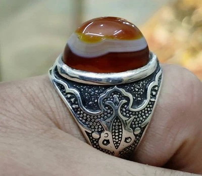 Anillo de plata de ley 925 Solimani Aqeeq blanco y amarillo ágata عقيق سليماني Foto 1 de 4