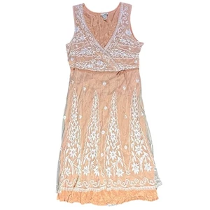 Odille Dress Size 8 Sleeveless Embroidered Floral Lace Peach Beige Party - Picture 1 of 4