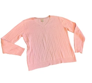 Izod Womens XL Pink Cable Knit V Neck Sweater 100% Cotton Preppy Classic Soft - Picture 1 of 4