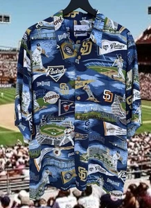 Vintage Reyn Spooner San Diego Padres Button Up Hemd Herren XL All Over Print - Bild 1 von 4