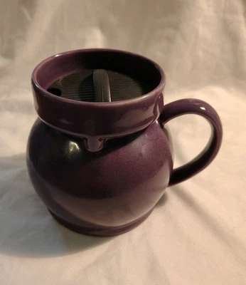 Caneca de cerâmica exclusiva com tampa 10 oz, roxa quente ou fria, rara, sem marca - Imagem 1 de 4