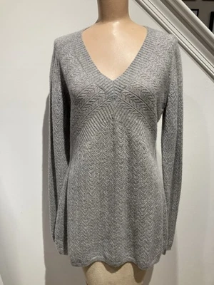 SUÉTER JERSEY DE COLECCIÓN PECK & PECK CUELLO EN V 100% CACHEMIR LT GRIS POINTELLE - TALLA M Foto 1 de 4