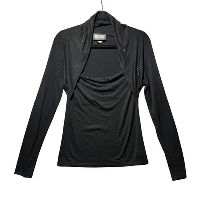 Camiseta para mujer CHRISTINE ALEXANDER negra adornada cuello capucha manga larga grande Foto 1 de 4