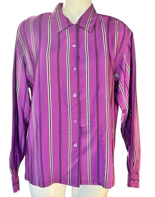 Camisa pequeña Austin Reed para mujer talla 14 seda púrpura rayas manga larga años 90 Foto 1 de 4