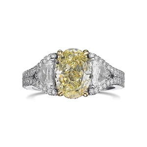 Anillo de oro 14K multicolor 2,70 quilates IGI cultivado en laboratorio elegante diamante ovalado amarillo intenso - Imagen 1 de 13