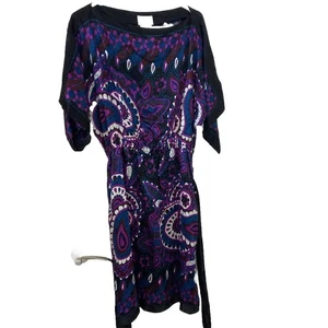 Donna Morgan Black & Abstract Purple Midi Dress - Size 12 - Picture 1 of 6