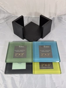 Sarah Peyton Home Solid Glass Photo Coasters w/Holder 4x4 in Photo Size 2x3 in - Picture 1 of 4