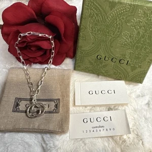 GUCCI Interlocking G Chain Bracelet GG Logo Sterling Silver Ag925 Boxed 7.5" F/S - Picture 1 of 14
