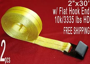 Two (2x) 2" x 30' Winch Straps with Flat Hook End Trailer Flatbed Truck HD FH - Bild 1 von 1