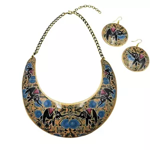Juego de Collares y Pendientes Destacados Pechera de Latón con Estampado de Elefante - Imagen 1 de 2