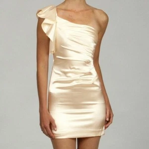 Hailey Logan Adrianna Papell White Cream One Shoulder Satin Ruffle Dress Large - Picture 1 of 10