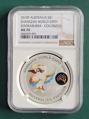 2010 Australia Coin Kookaburra 1 oz 0.999 Silver NGC MS70 Pavilion Shanghai Expo - Image 1 of 2