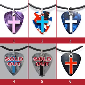 Guitar Pick Necklaces -- with Enamel Cross Charms -- Various Colors - Picture 1 of 9