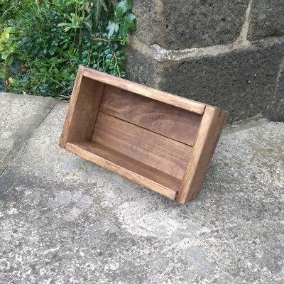 Handmade Small Wooden Rustic Reclaimed Wood Table Tidy Storage Box in Walnut  - Image 1 of 4