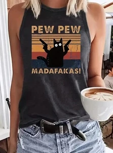 Women's Funny Pew Pew Tank Top  Medium - Picture 1 of 5