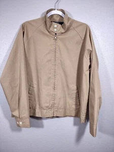Vintage Sears Mens Large Jacket 70s Zip Up Khaki Lined Utility Button Collar - Picture 1 of 9