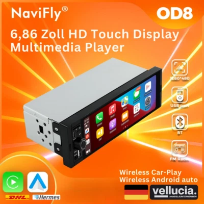 NaviFly OB8 1-DIN Autoradio 6.86" Wireless CarPlay Android Auto BT USB MP5 NEU - Bild 1 von 4