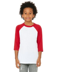 Bella + Canvas 3200Y Youth Three-Quarter Sleeve Baseball T-Shirt - Picture 1 of 4