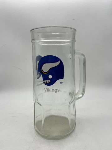 Vintage Fisher Peanuts Minnesota Vikings Helmet Logo NFL Glass Stein Beer Mug Cover