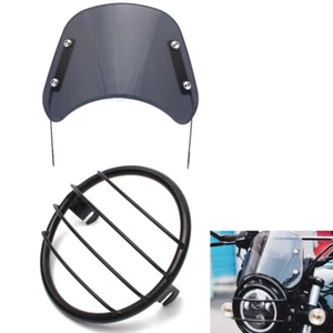 Metal Motorcycle Headlight Grill Side Mount Cover + ABS Windshield Universal Fit - Picture 1 of 10