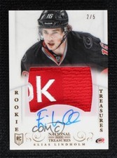 2013 National Treasures Brand Logo 2/5 Elias Lindholm RPA Rookie Patch Auto RC