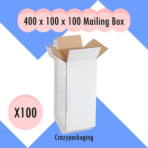400x100x100mm Tall Packaging Carton Long Tube Mailing Boxes, 100 Pack (White) - Picture 1 of 7