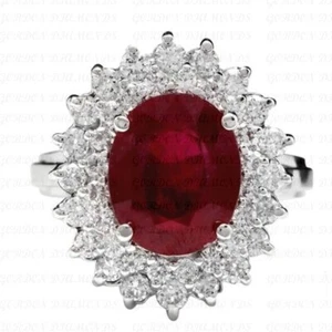 8.90ct Oval Cut Natural Ruby & Diamond Engagement Ring 18K White Gold Plated - Picture 1 of 16
