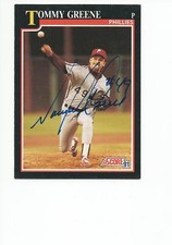 TOMMY GREENE Autographed Signed 1991 Score card Philadelphia Phillies COA 