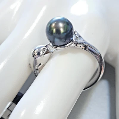 6.53ctw Tahitian Cultured Pearl 10 - 11 mm Ring Rhodium Plated Size 10 - Image 1 of 4