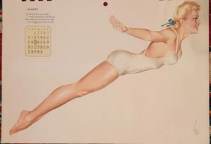August 1944 Esquire Magazine Vintage Pin Up Calendar Page by Alberto Vargas - Picture 1 of 1
