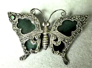 VINTAGE 1970ER STERLING - MARCASIT - CHRYSOPRASE SCHMETTERLINGSBROSCHE - DEUTSCHLAND - Bild 1 von 4