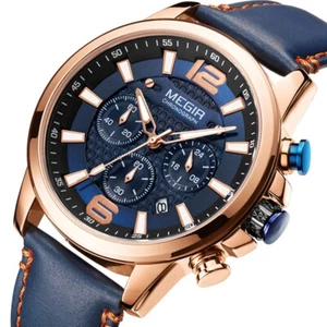 Men Watch Quartz Watche Chronograph Waterproof Leather Date Luminous Wristwatch - Picture 1 of 17