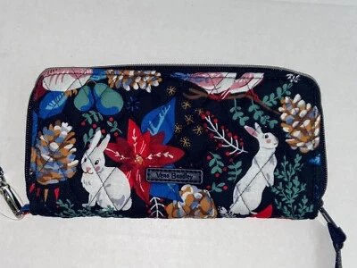 New Vera Bradley RFID Accordion Wristlet Wallet Winter Forest Rabbits - Image 1 of 4