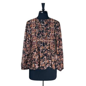 ZARA Women's Blouse Floral Embroidered Pleated Beaded Afghan Boho Colorful Top M - Picture 1 of 8