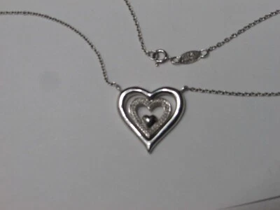 925纯银带14K玫瑰金心形吊坠16.5英寸项链我爱 — 第 1/4 张图片