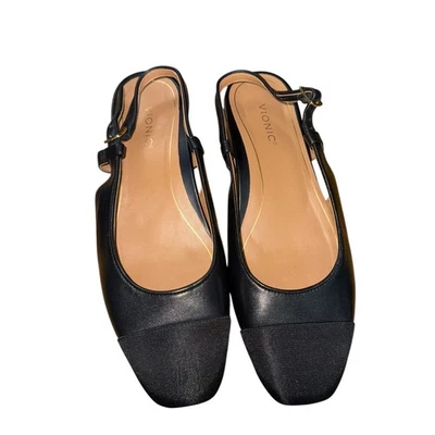 Vionic Black Leather Petaluma Slingback Comfort Flats Ballet NWOB Womens 8 Wide - Image 1 of 4