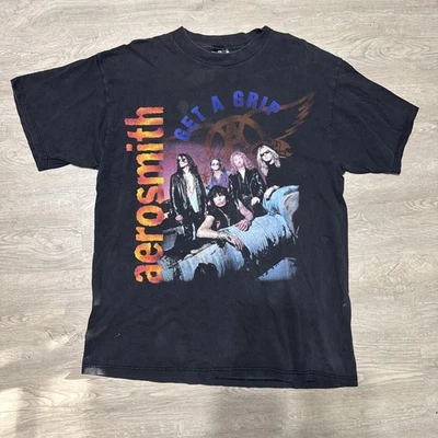 Vintage Aerosmith T-Shirt Mens XL Black Get a Grip Band Rock Music 90s USA - Image 1 of 4
