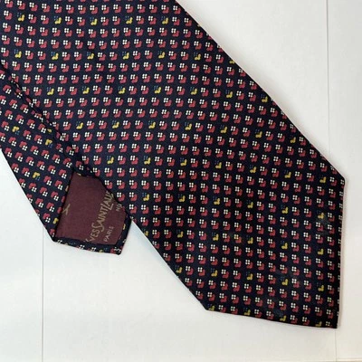 Corbata de cuello de seda estampada negra y roja vintage Yves Saint Laurent para hombre Foto 1 de 4