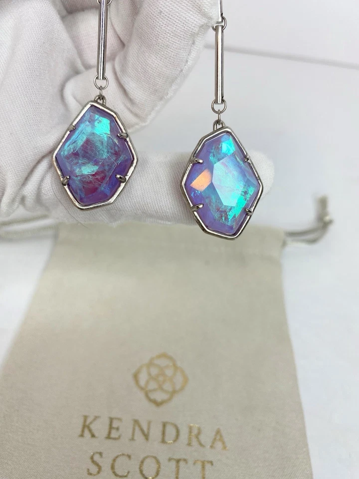 Kendra Scott Charmain Silver & Amethyst Dichroic Glass Dangle Earrings - Image 1 of 4