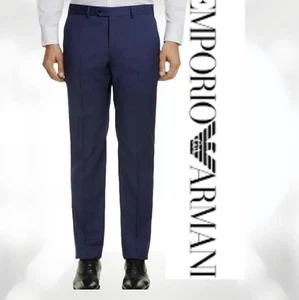 Impeccable Emporio Armani (38x30) Men's Navy Blue Trousers Wool Flat Front Pants - Picture 1 of 9