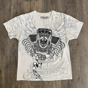 Tshirt Ecko Y2K Unltd uomo media afflizione gotica grande rinoceronte AOP ali teschio - Foto 1 di 15