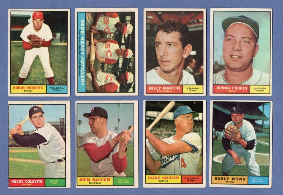 1961 Topps Baseball 8 Card Lot ~ Stars/HOF ~ Snider * Wynn * Colavito * Roberts - Image 1 of 2