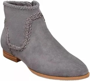 Jack Rogers “Gemma” Grey Suede Ankle Boots Side Zip Designer Stitch Booties 10 M - Picture 1 of 3